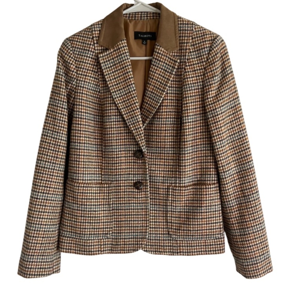 Talbots Wool Blend Long Sleeve Single Breasted Plaid Blazer Jacket Women's 6